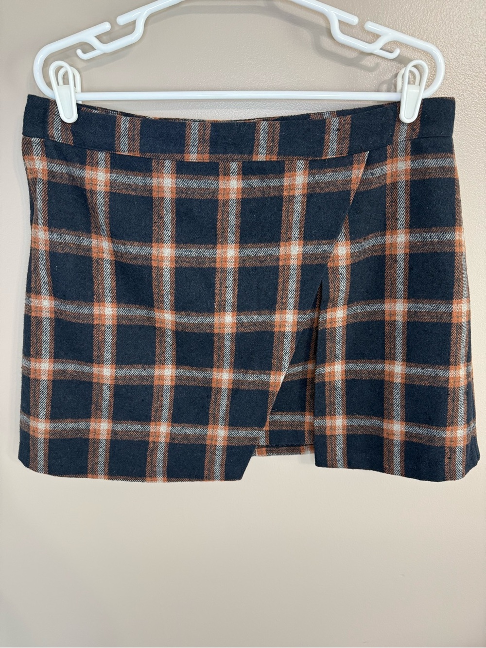 NWT OAT New York Navy Brown Plaid Wool Blend Crossover Skirt Y2K Academia Sz. 31